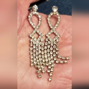 Rhinestone Waterfall Earrings, Shoulder Dusters, No Missing Stones, Clean, Clear